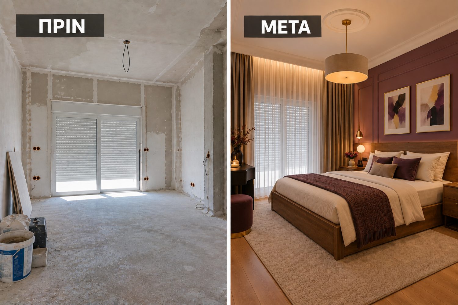 Ανακαίνιση κρεβατοκάμαρας πριν και μετά